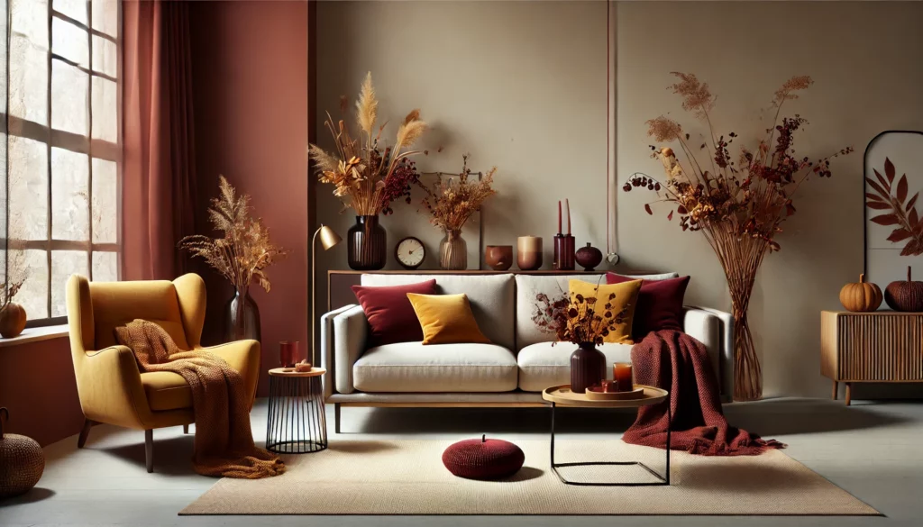 salon décoré pour l'automne